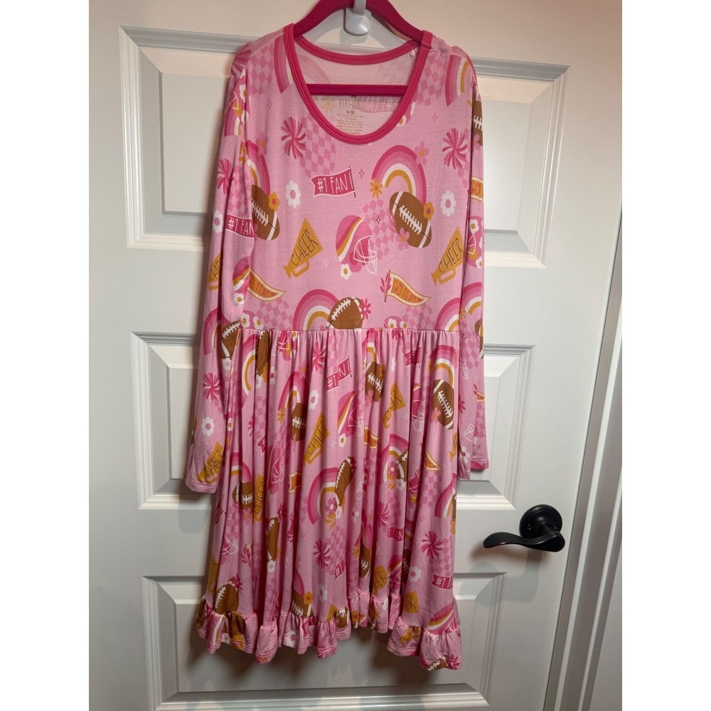 Kiki + Lulu Girls Pink Football Cheer Bamboo Viscose Twirl Dress Size 9/10